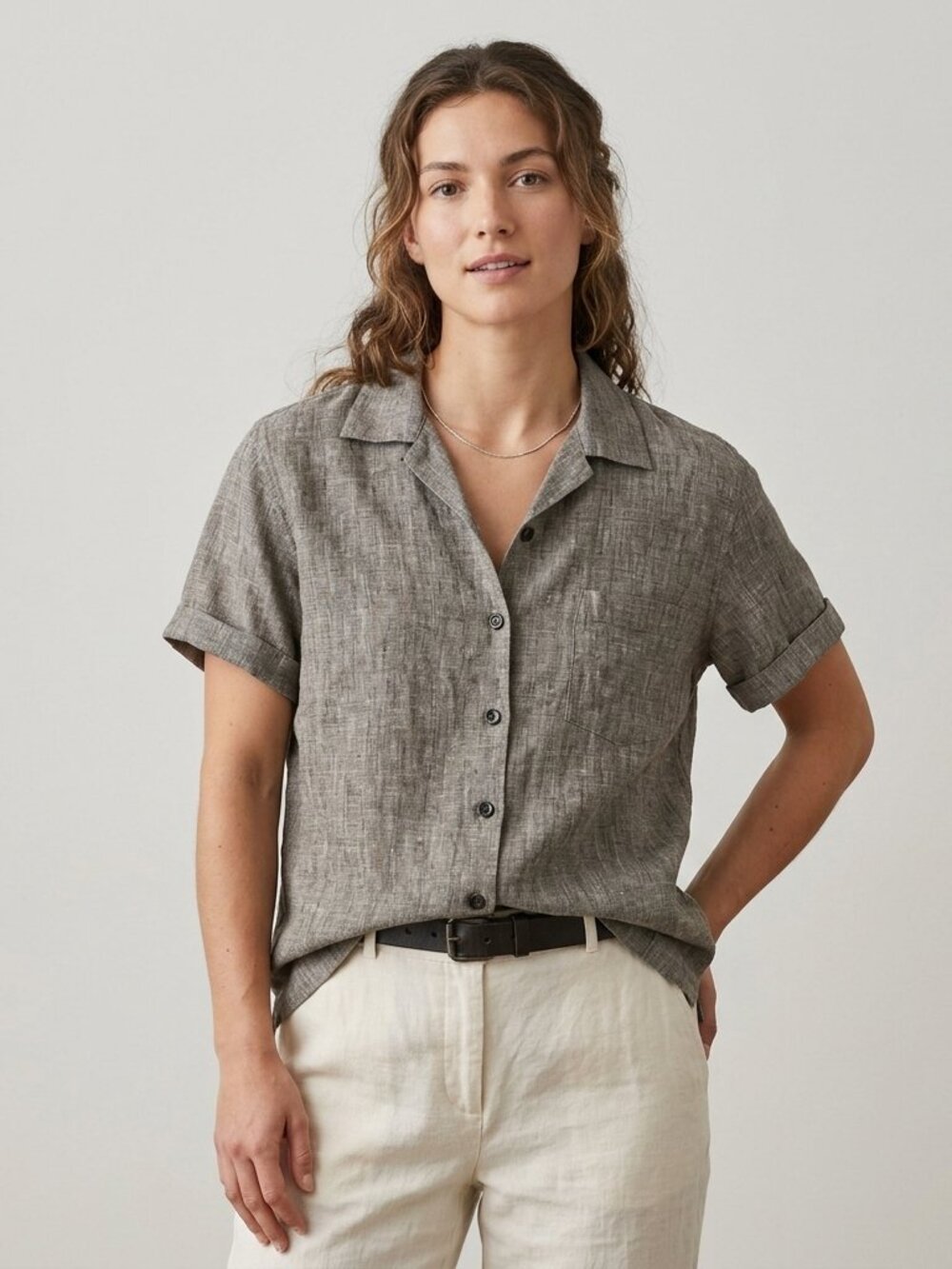 Vintage Flax by Jeanne Engelbert 100% Linen Gray Top Sz XS